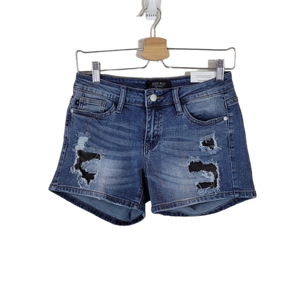JUDY BLUE Camo Patch Distressed Shorts Size S - Picture 1 of 9